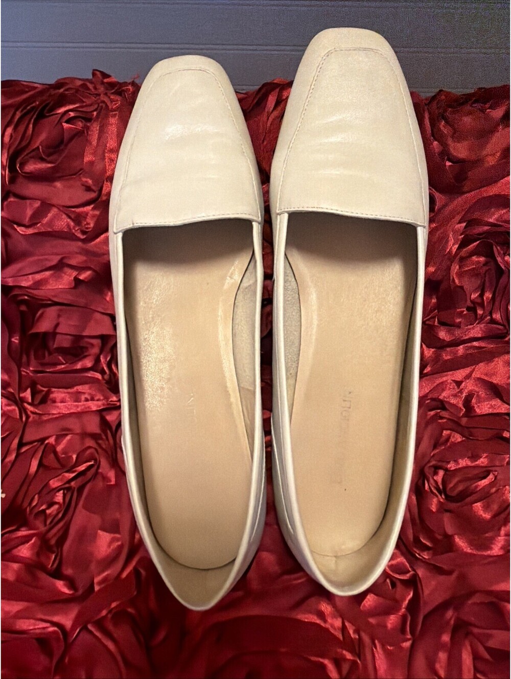 Enzo Angiolini Liberty Loafers White Leather Square Toe Flats Vintage Size 9.5 N